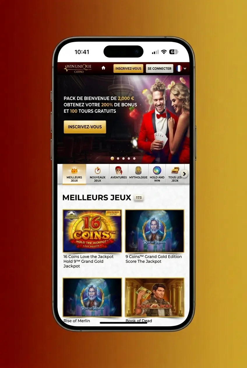 Interface de connexion au compte Unique Casino
